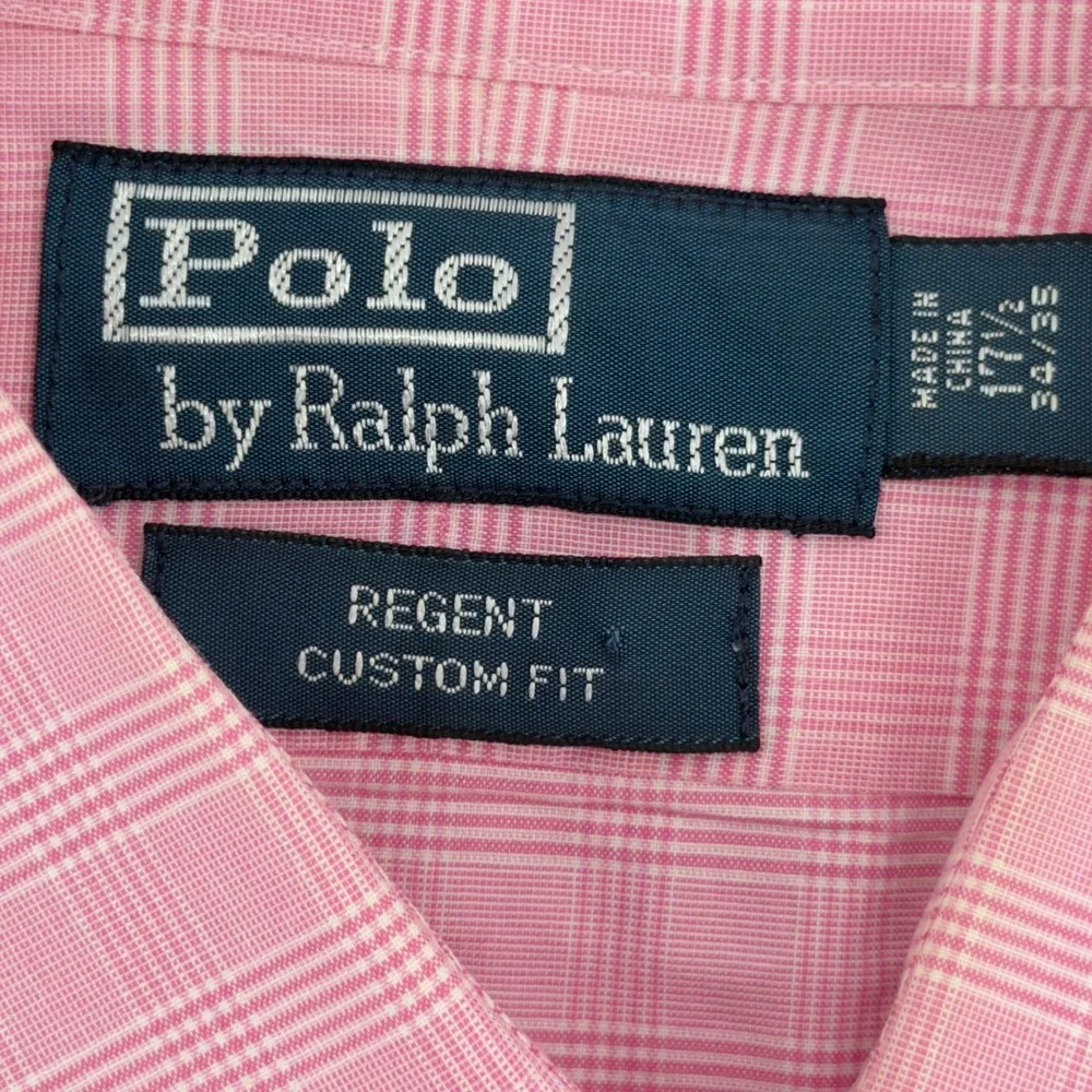 Polo Ralph Lauren Regent Custom Fit Dress Shirt Mens 17.5 34/35 Pink‎ Plaid